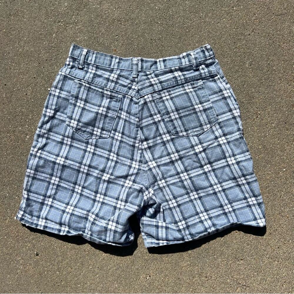 Vintage 90s action west blue plaid denim Jean shorts size 14 - Picture 2 of 4